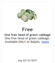 Free Head of Green Cabbage at Ralphs